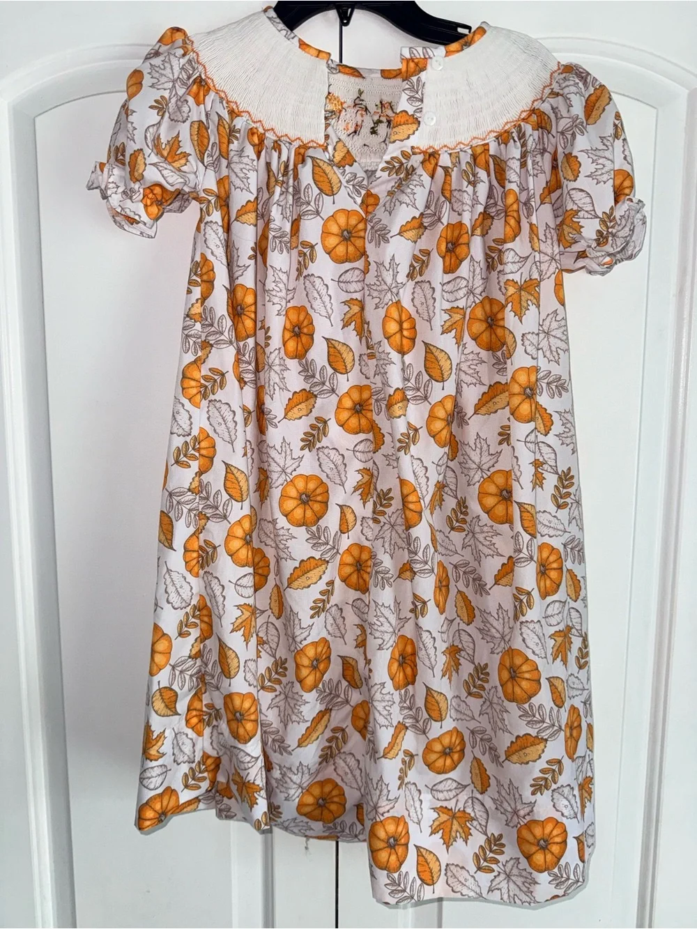 Girls Smocked Bishop Pumpkin Dress Fall Autumn Leaves size 6